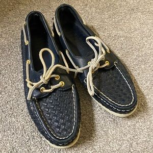 Sperry braided woven leather boat shoes navy size 6